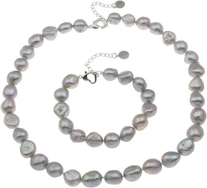 Women's Large Pearl Necklace Set | 10-11mm, Grey Baroque Pearl Necklace Bracelet Set