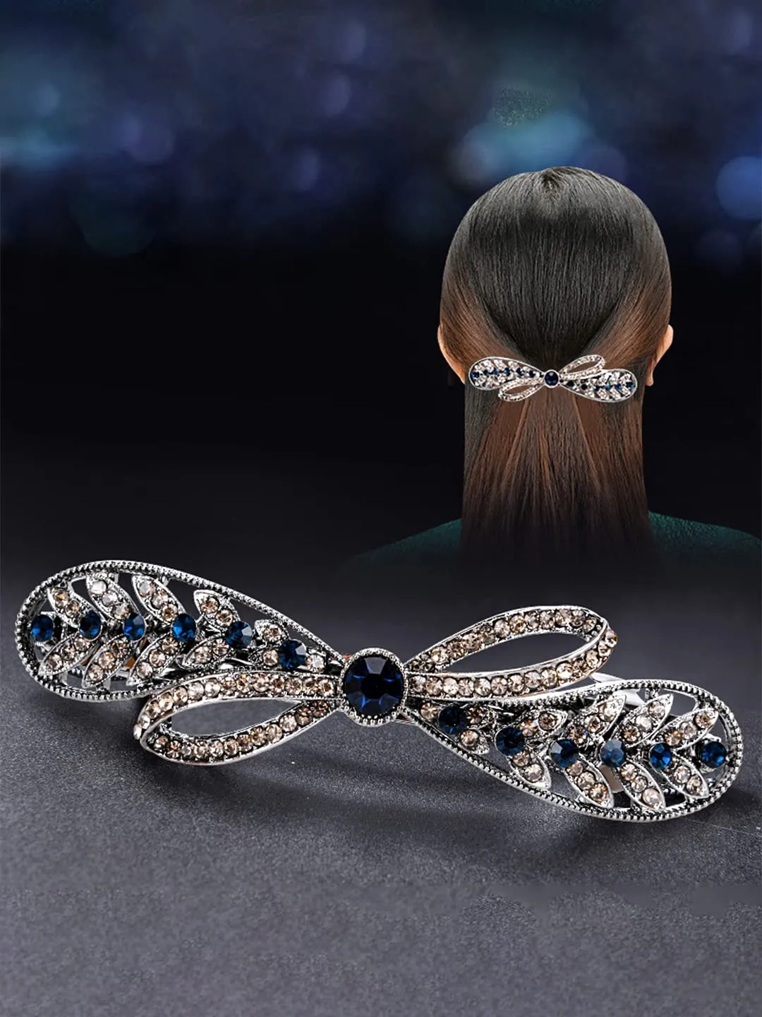 Yellow Chimes Hair Clips for Women Girls Barrette Hair Clips for Women Hair Accessories for Women Hair clip for Women Blue Crystal French Barrette Hair Clips for Women and Girls Gift For Women & Girls