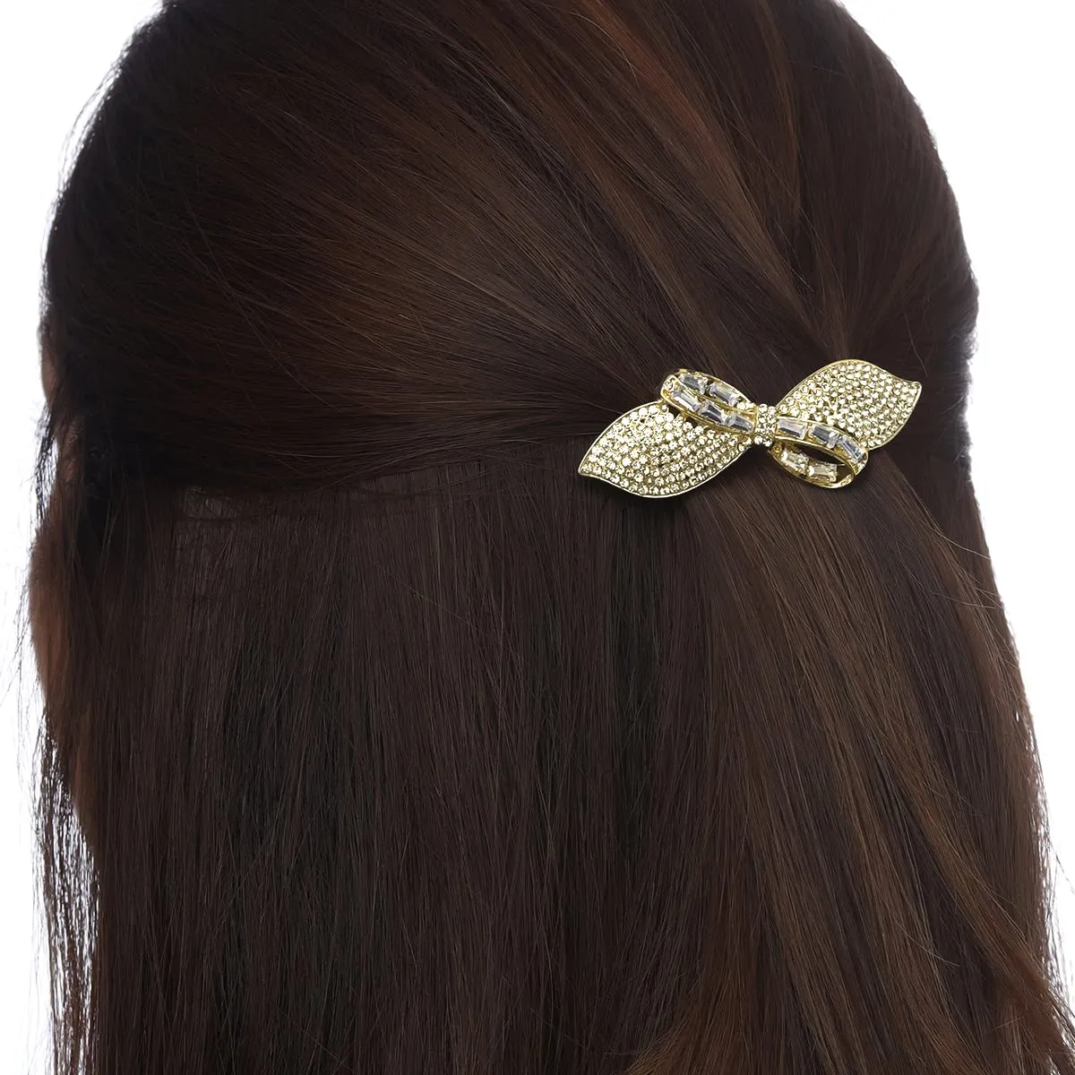 Yellow Chimes Hair Clips for Women Girls Barrette Hair Clips for Women Hair Accessories for Women Leafy Shaped Clips for Women Golden Crystal French Barrette Hair Clips for Women and Girls Gift For Women & Girls