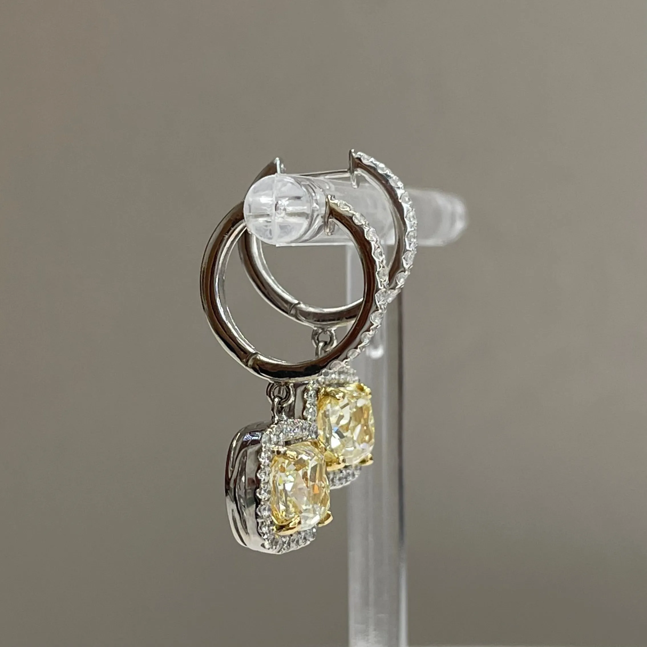 Yellow Cushion Diamond Earrings (3.67 ct Diamonds) in Gold