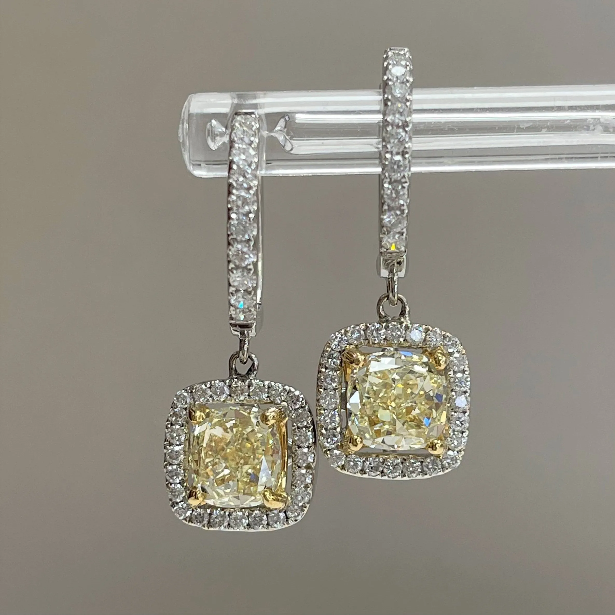 Yellow Cushion Diamond Earrings (3.67 ct Diamonds) in Gold