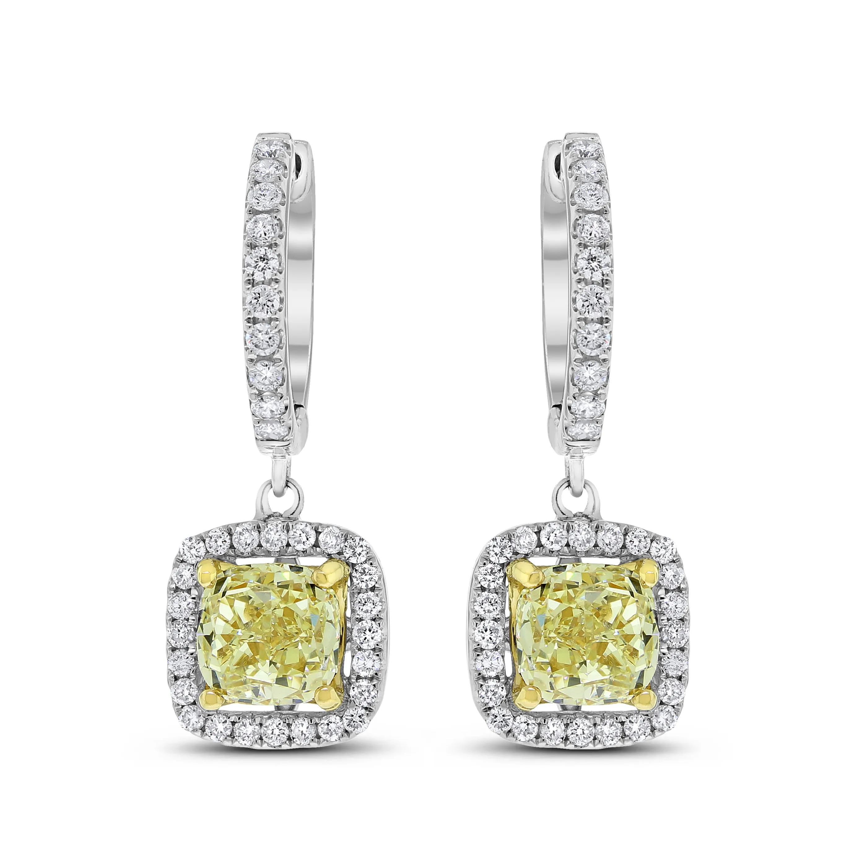 Yellow Cushion Diamond Earrings (3.67 ct Diamonds) in Gold