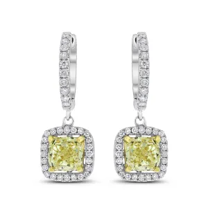 Yellow Cushion Diamond Earrings (3.67 ct Diamonds) in Gold